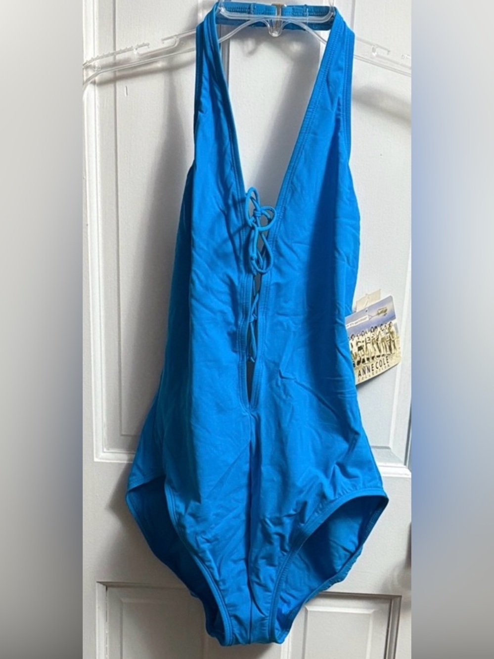 ANNE COLE ALMALFI BLUE HALTER SWIMSUIT LARGE 14 NWT!